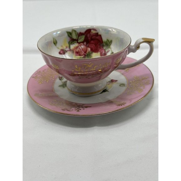 pearlesence pink and white very fine bone china gold trim royal Halsey. Roses - Picture 1 of 9